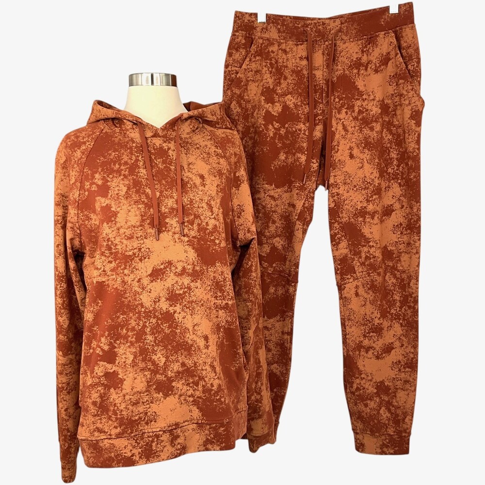 Lululemon Hoodie Jogger Set Mens Medium Rust Brown Abstract Print Sweat Suit